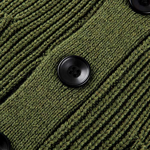 Voboom Men's Knitwear Button Down Shawl Collar Cardigan Sweater With Pockets (Army Green, Medium) #TOP3