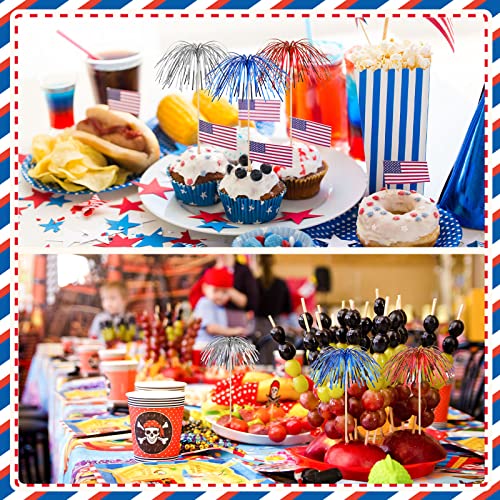 300 Pcs 4Th Of July Firework Cupcake Toppers Wood Cake Picks 9 Inch Firework Cocktail Toothpicks Food Picks Sticks Foil Frill Cake Decorations Graduation Toothpicks Party Favors (Blue, Red, Silver) #TOP5