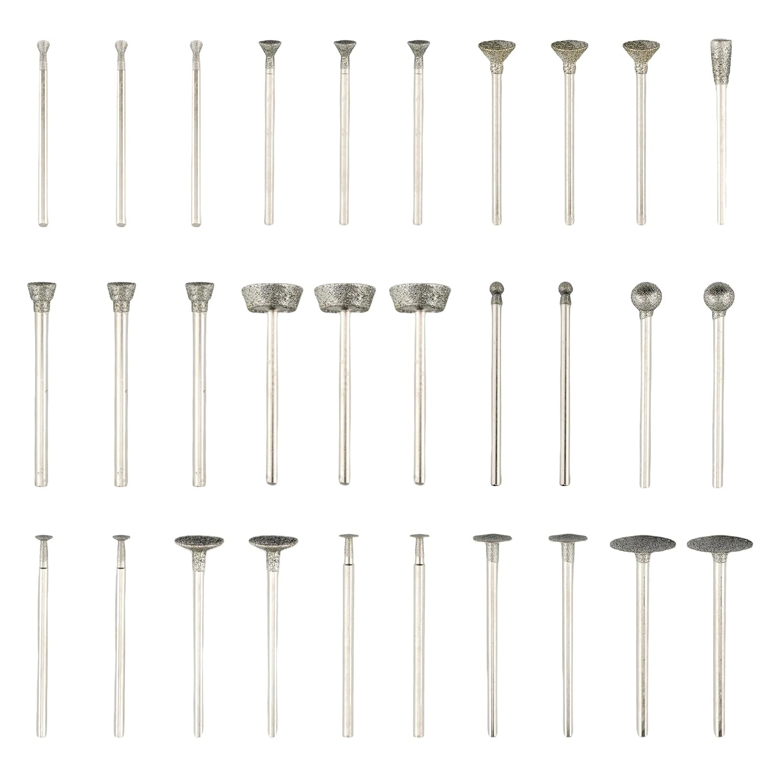 30Pcs Diamond Grinding Bit Polishing Kit Compatible with Dremel Stone Carving Set Diamond Bits 1/8" (2.35mm/3mm) Shank Accessories for Stone Glass Ceramics Carving, Polishing, Grinding