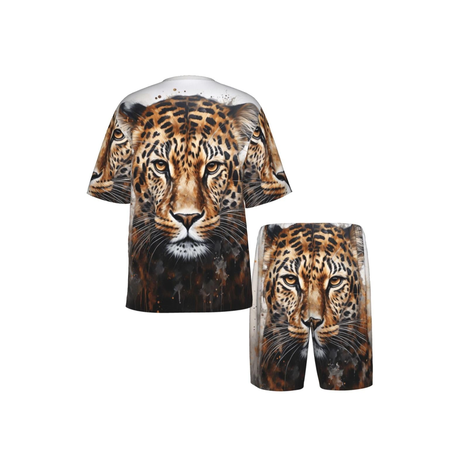 Set pigiama da uomo con stampa leopardata, comodi pantaloncini da pigiama da uomo, perfetti per le notti estive