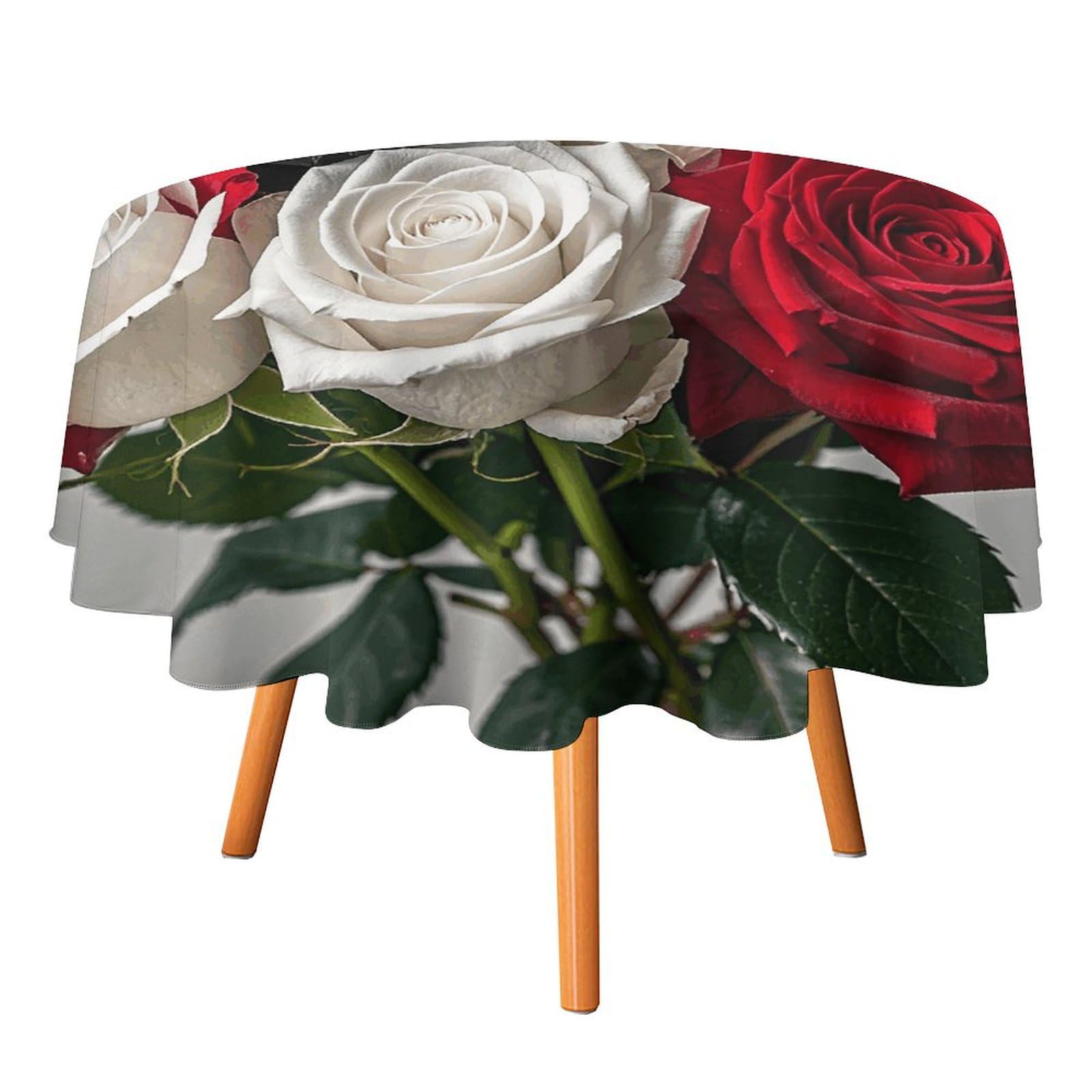 Nappe ronde en polyester lavable 177cm motif rose noire et rouge