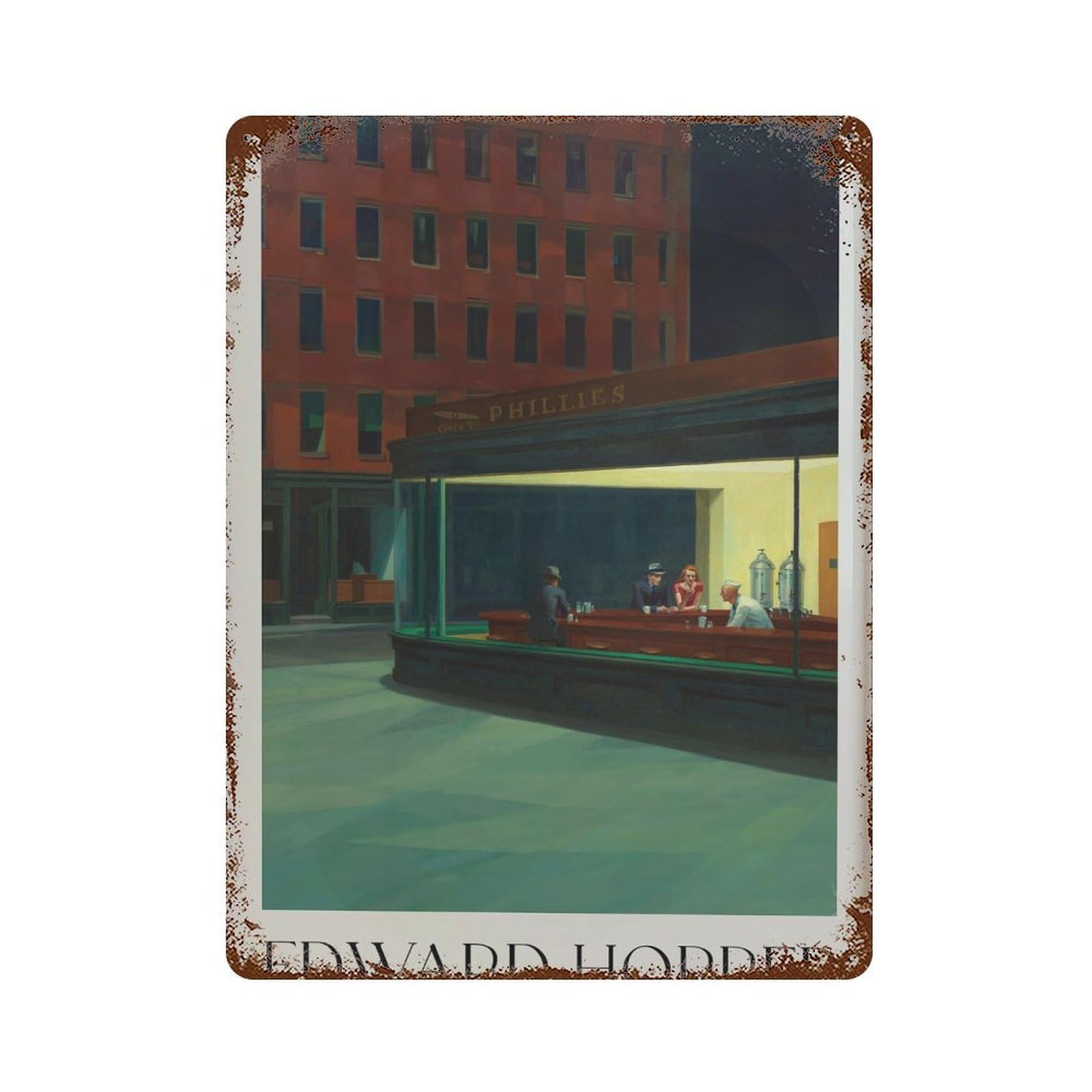 xiaoxiaoshen Edward Hopper Nighthawks. American Painting. Wall Decor Art Metal Tin Poster Modern Home Decor Art Home Bar Shop Decorations Vintage Sign 40x30cm