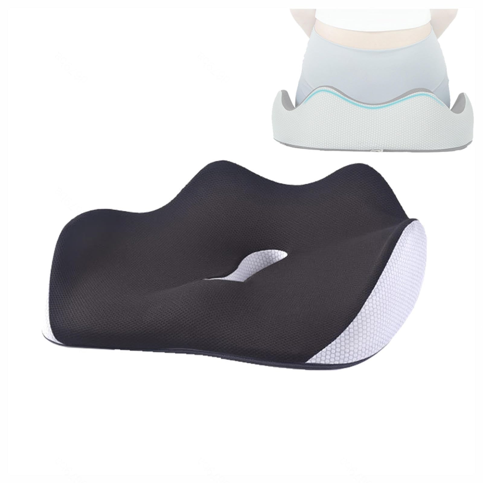 HAZARA Cojín Antiescaras, Cojin Lavable Ergonómico, Cojin Gamer para Espalda,Alivio del Dolor De Coxis,A-Black