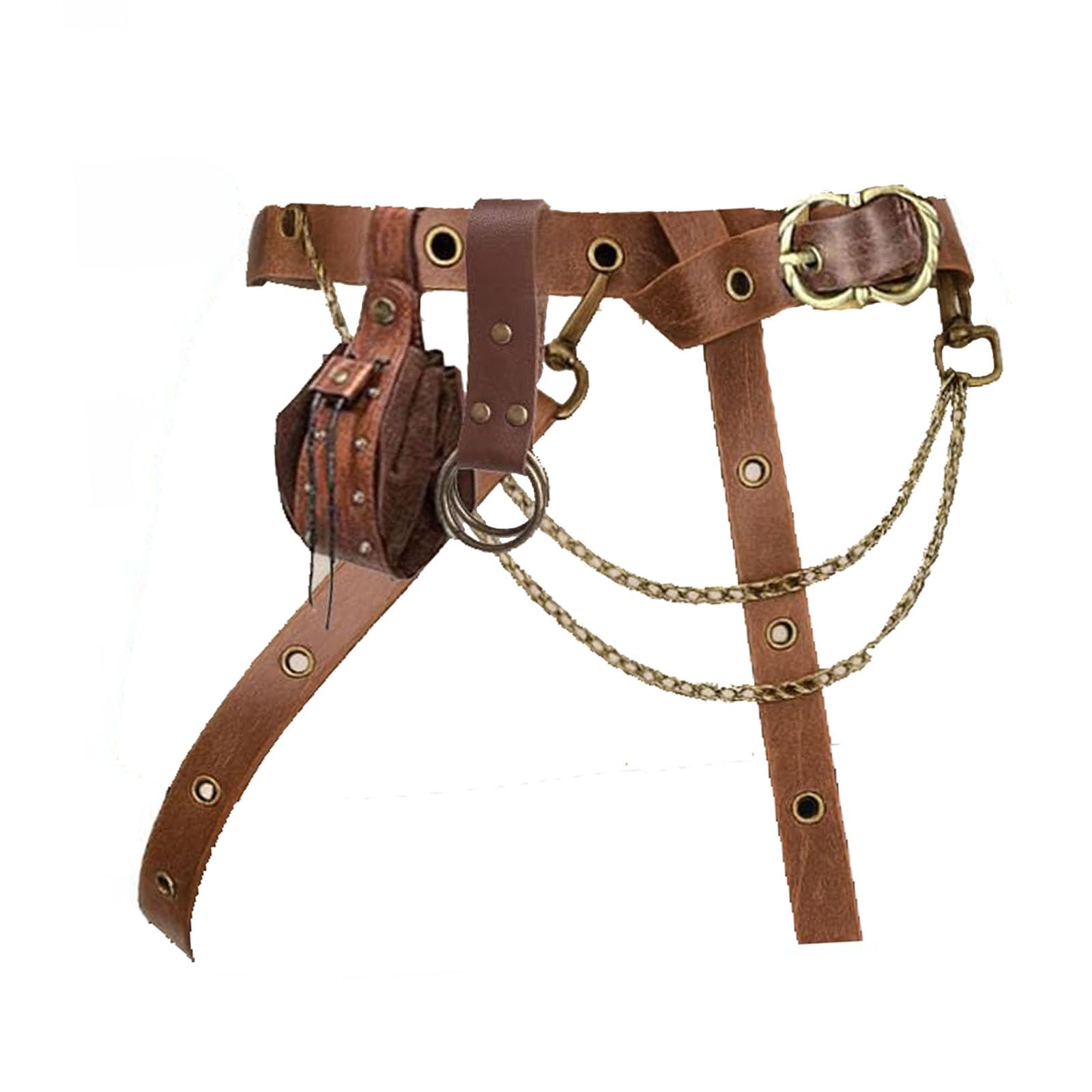 3 Pcs Halloween Renaissance Belt Pouch Coin Purse Phone Holder Skirt Hikes Medieval Viking Pirate Leather Belt Costume Sets, Chain-Brown, 7.1 x 4.7 inches โ image 1