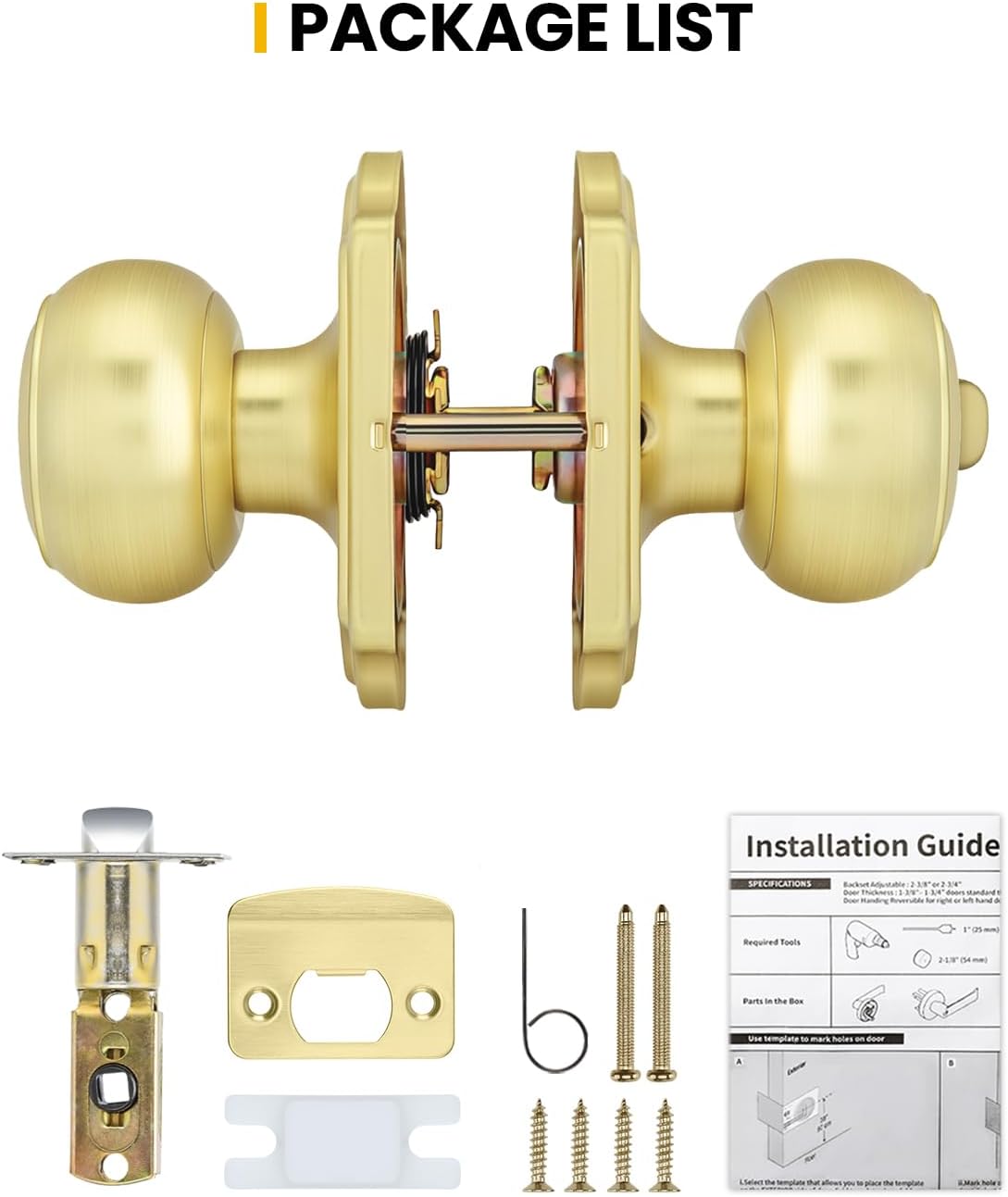 Goldenwarm Brushed Gold Door Knobs Interior, Bedroom Door Knob & Bathroom Classic, Gold Interior Door Knobs 6 Pack