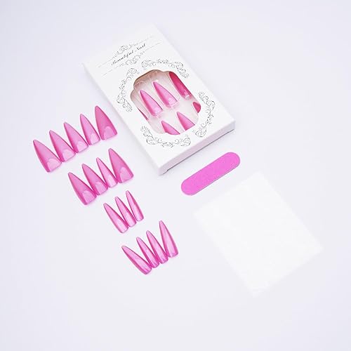 Miniatura 48 de Uñas postizas rojas a presión, uñas postizas medianas de almendra, uñas acrílicas brillantes, uñas postizas de cobertura completa con diseño