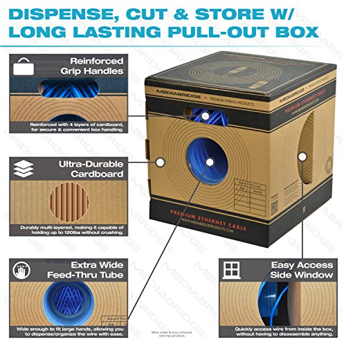 Mediabridge Pure Copper Cat6 Cable (250 Feet, White) - 10Gbps Ethernet, Solid, In-Wall Rated, W/Premium Snagless Pull-Out Box - (Part# C6-250-White) #TOP4