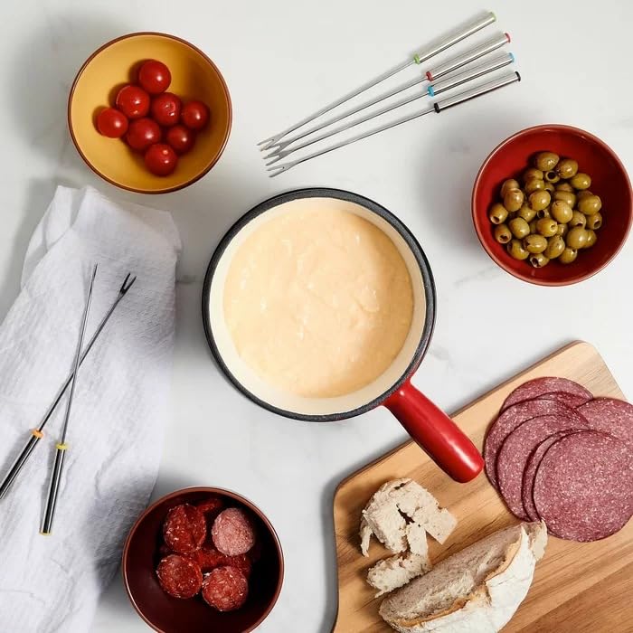 Zestaw fondue z żeliwnym z regulowanym palnikiem, idealny do czekolady, karmelu, mięsa, 4-6 osoby