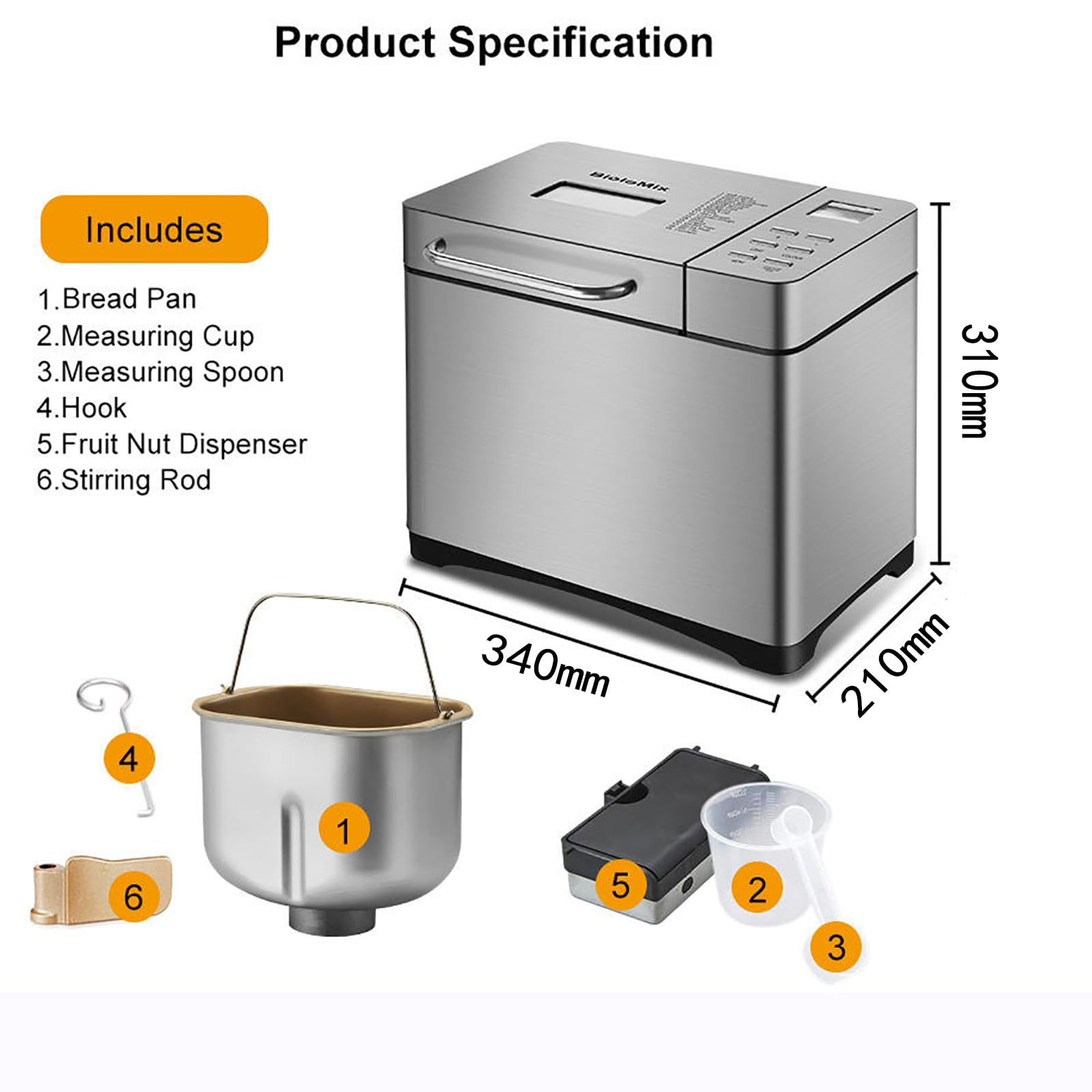 Machine À Pain avec Plaque en Céramique Antiadhésive Et Écran Tactile LCD - 1 Kg - Grande Machine Automatique Professionnelle pour Le Petit-Déjeuner, 17 Programmes, Minuterie De 15 Heures