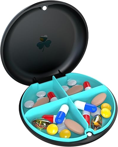 Pastillero pequeño de 4 compartimentos, pastillero a prueba de humedad, organizador de píldoras de viaje para bolso de bolsillo, caja de vitaminas