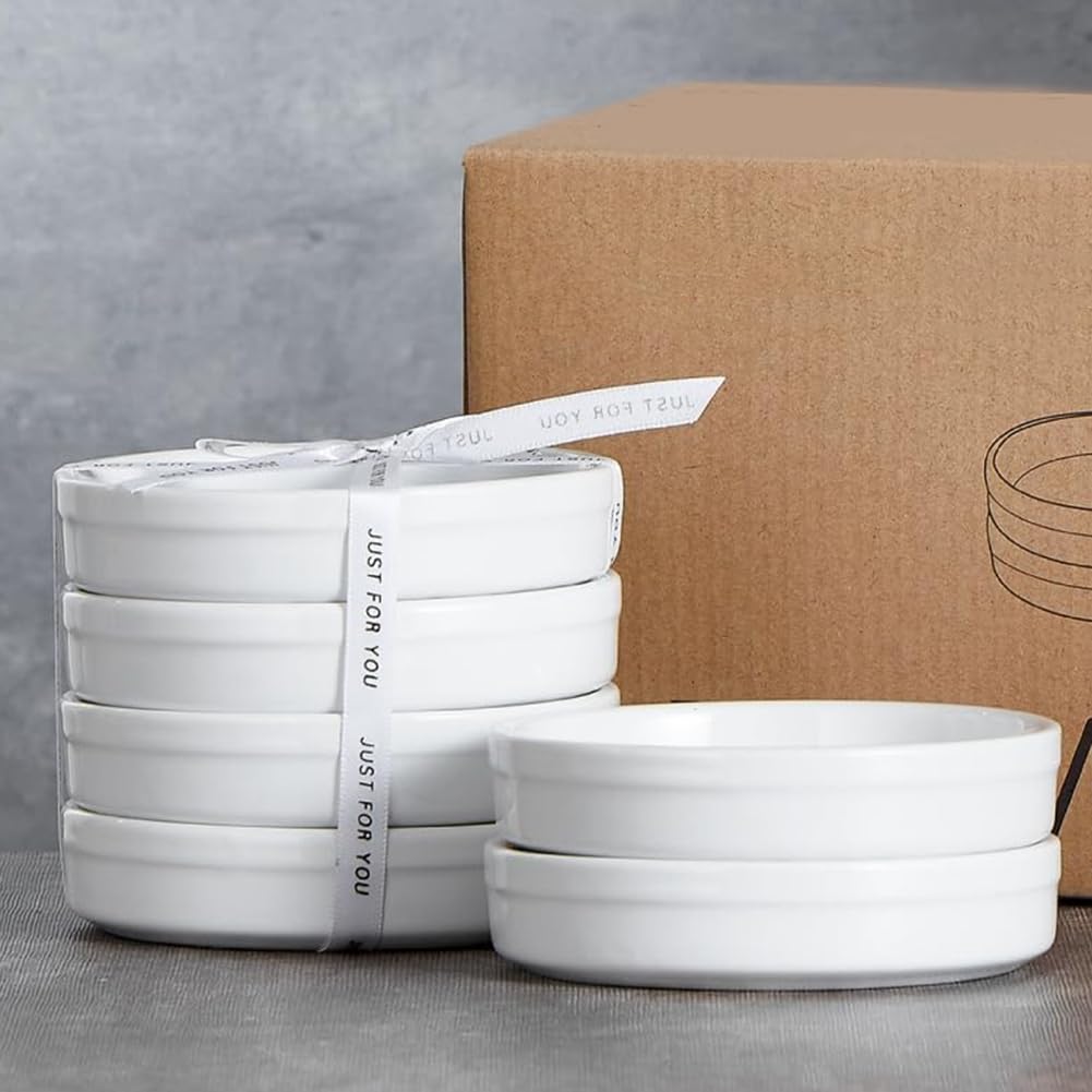 Ramekins - Ramekins de cerámica para hornear natillas poco profundas, aptas para horno, 4 onzas, moldes para quiche, paquete de 6