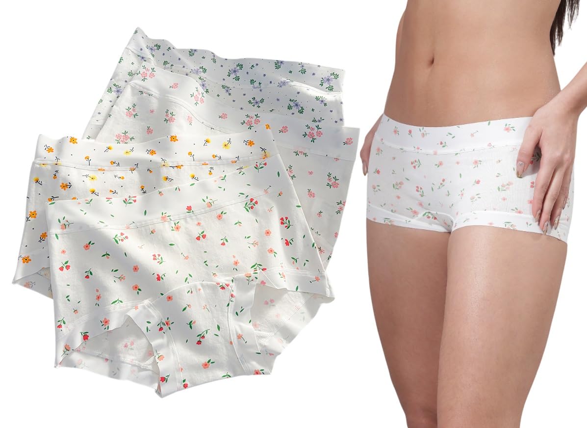 Women's Printed Cotton Summer Underwear Boyshort Panties Full Coverage Boxer Briefs Stretch Boy Short Undies Multi Color Free Size-image-42