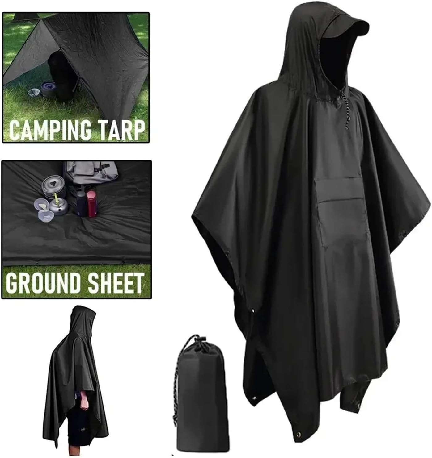 Rain Ponchos for Adults 3 In 1 Outdoor Military Raincoat Hooded Sleeve Waterproof Rain Poncho Motorcycle Cover Camping