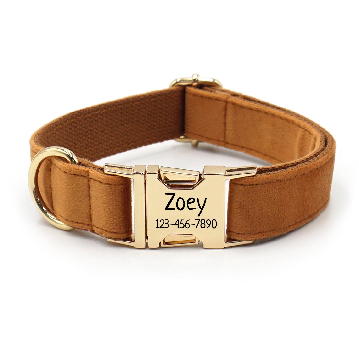 Personalized Soft Dog Collar, Laser Engraved Metal Buckle Dog Tag, Adjustable Through D-Ring, and Colors(Coffee, M)