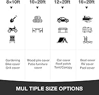 Vista 6 de Lona impermeable de 8 x 10 pies, lonas resistentes impermeables de 0.551 in. de lona, cubierta protectora multiusos, lona grande, resistente a