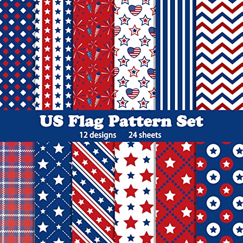 24 Sheet Patriotic 4Th Of July Pattern Paper Pack Scrapbook Specialty Paper Double-Sided Decorative Craft Paper For Independence Day Memorial Day Diy Scrapbook Card Making Decoration #TOP15