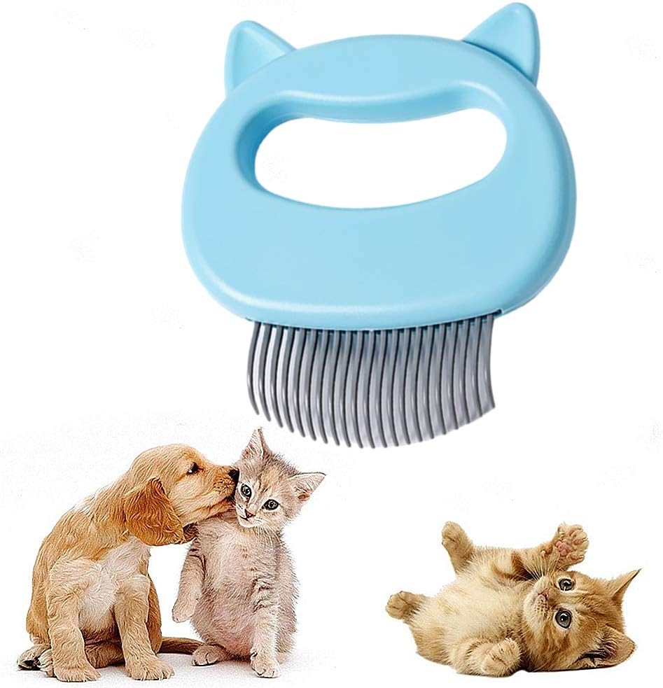 Cat Comb Pet Short Long Hair Removal Massaging Shell Comb Soft Deshedding Brush Grooming And Shedding Matted Fur Remover Massage Dematting Tool For Dog Puppy Rabbit (Blue)