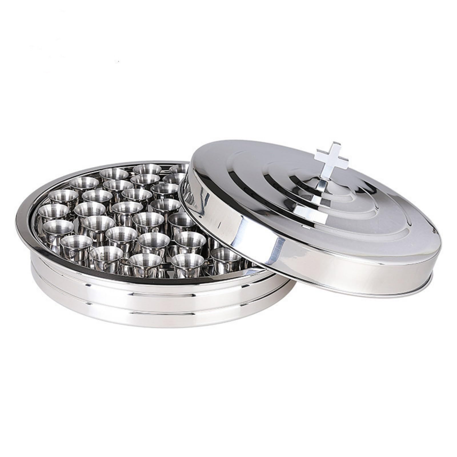 Bandeja y cubierta para comuniones para iglesias Comunión Ware Bandeja de servir con 40 tazas de acero inoxidable