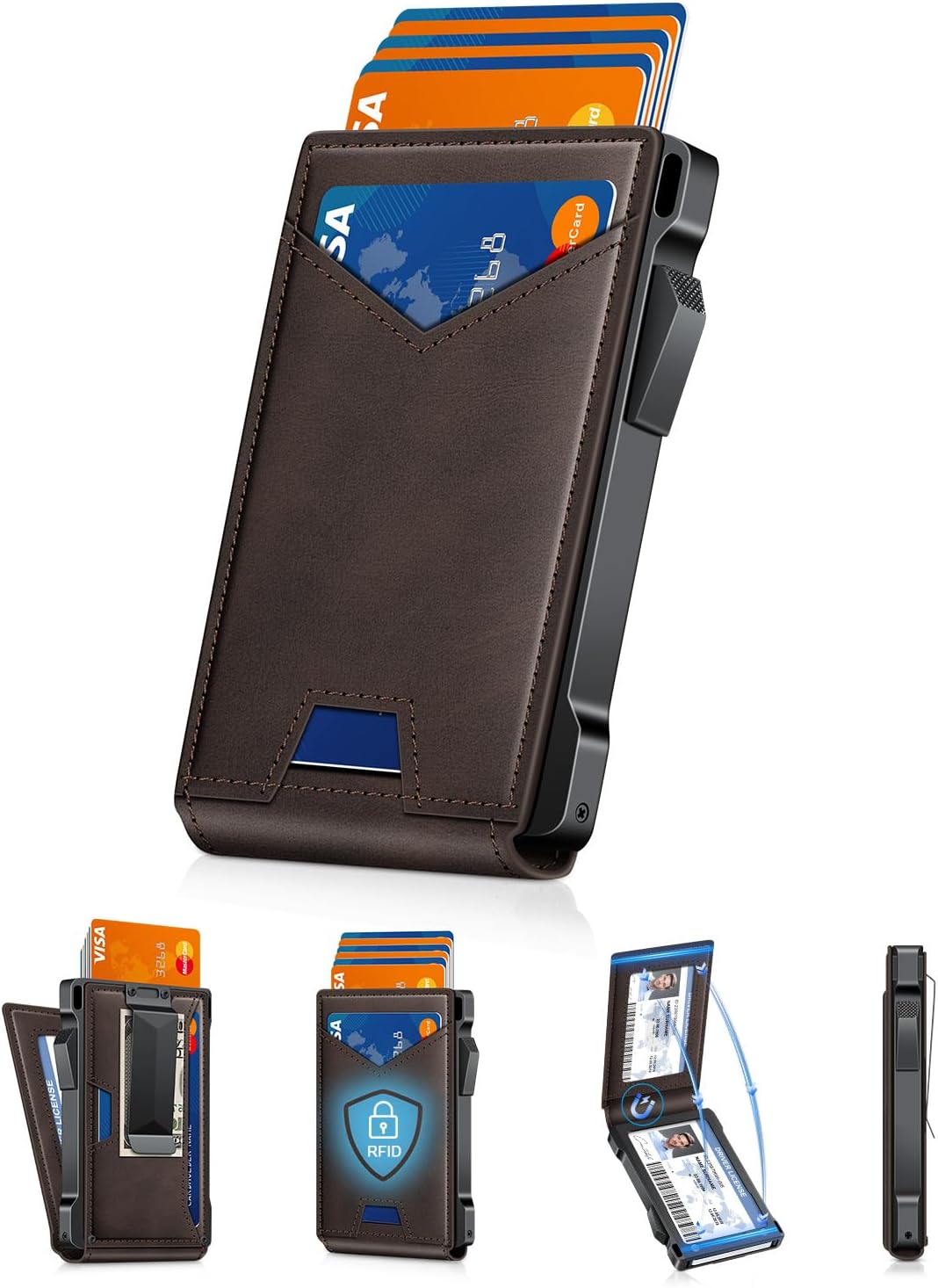 Wallet for Men RFID Wallet with 2 ID Windows & Money Clip, Slim Pop Up Card Holder for 10-12 Cards, Bifold Minimalist Smart Wallet for Front Pocket, Compact Metal Credit Card Holder, Gifts for Men - imagen 2