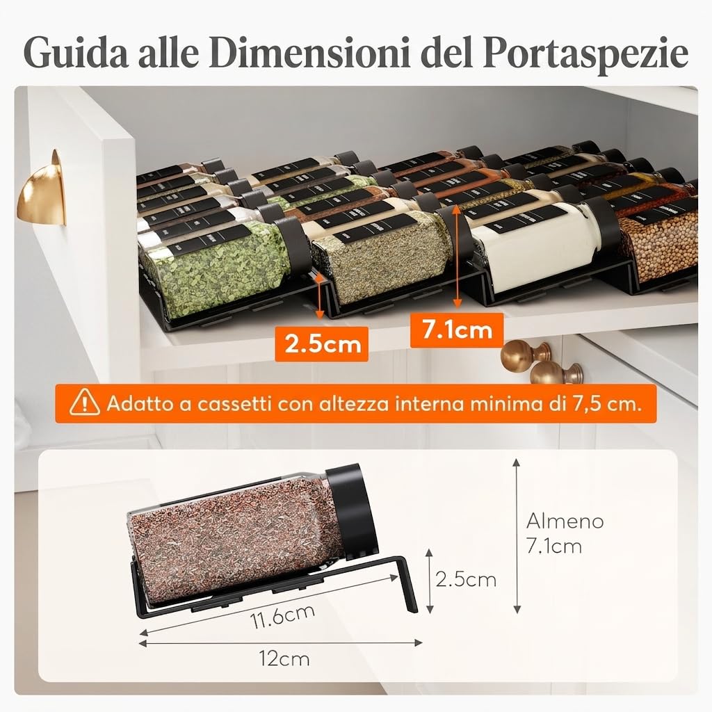 Lifewit Organizer Spezie per Cassetti 24 pezzi con 24 Bottiglie, Portaspezie Salvaspazio Regolabile e Combinabile per Cucina, Antiscivolante Porta spezie da Appoggio, Accessori Cucina Utili, Nero