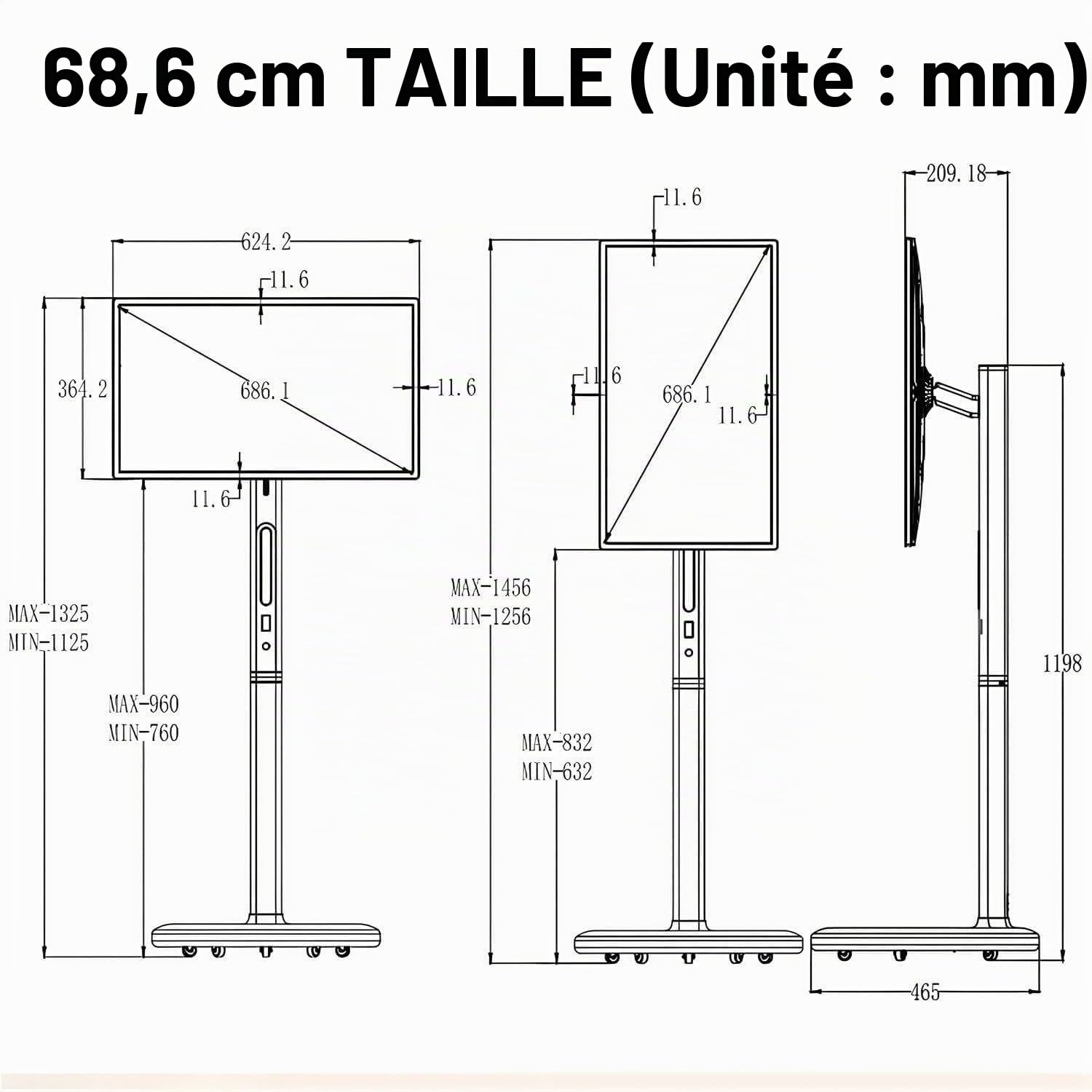 Télévision Portable,TV Portable sur Pied,21,5 Pouces écran Tactile 1080p,8go+128go Stockage,Rotation Complète,Fonction Tablette TV,roulettes Mobiles,Bureau Domicile, Séances Yoga 23in