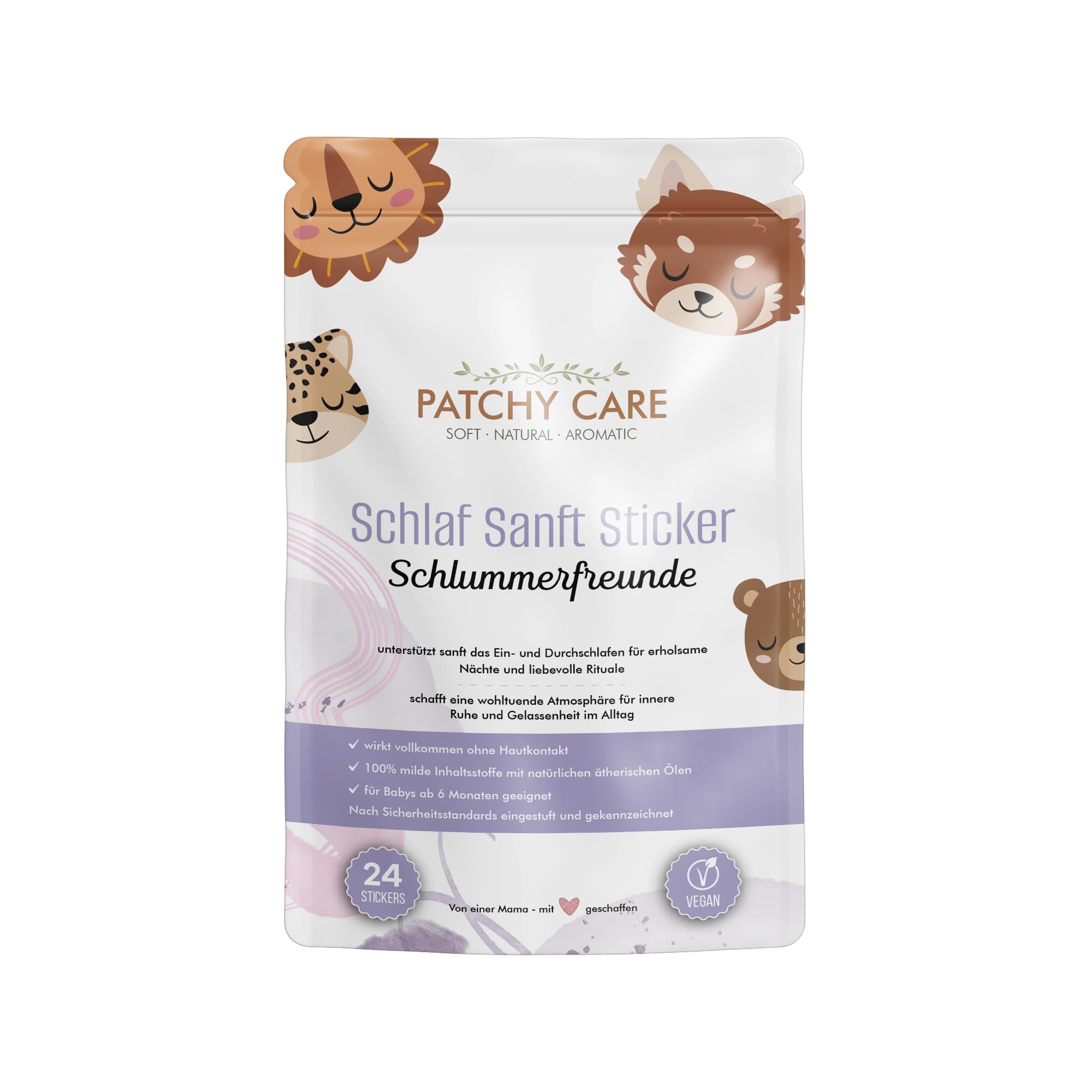 Schlaf Sanft Aroma Pflaster – 24 Sticker für ruhige Nächte und sanftes Einschlafen - Entspannend und beruhigend - Für Kinder ab 6 Monaten – Ohne Hautkontakt – 100% naturreine ätherische Öle