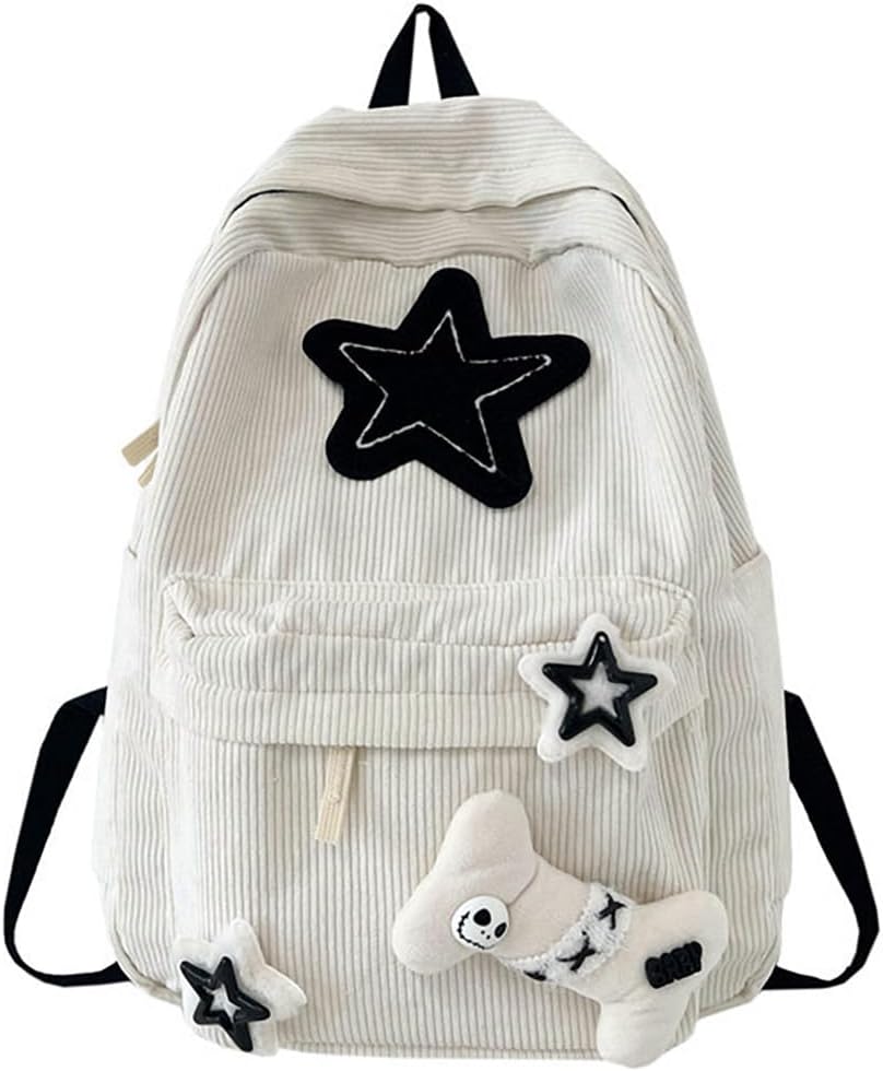 Mochila moderna Y2K Stars Linda mochila estética para laptop universitaria, mochila casual de viaje para adolescentes (blanco)