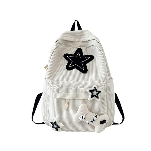 Backpack Trendy Y2K Stars Cute Aesthetic Backpack College Laptop Backpack Casual Travel Daypack for Teens (White)