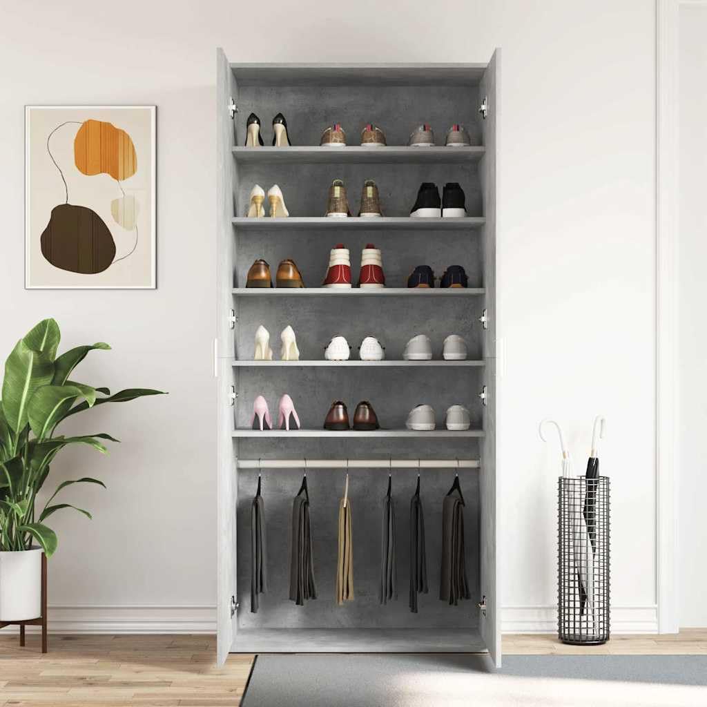 Szafka na buty z drzwiami, betonowa, szara, 80 x 39 x 178 cm, organizer na buty z 5 półkami, do korytarza, przedpokoju, przedpokoju i sypialni