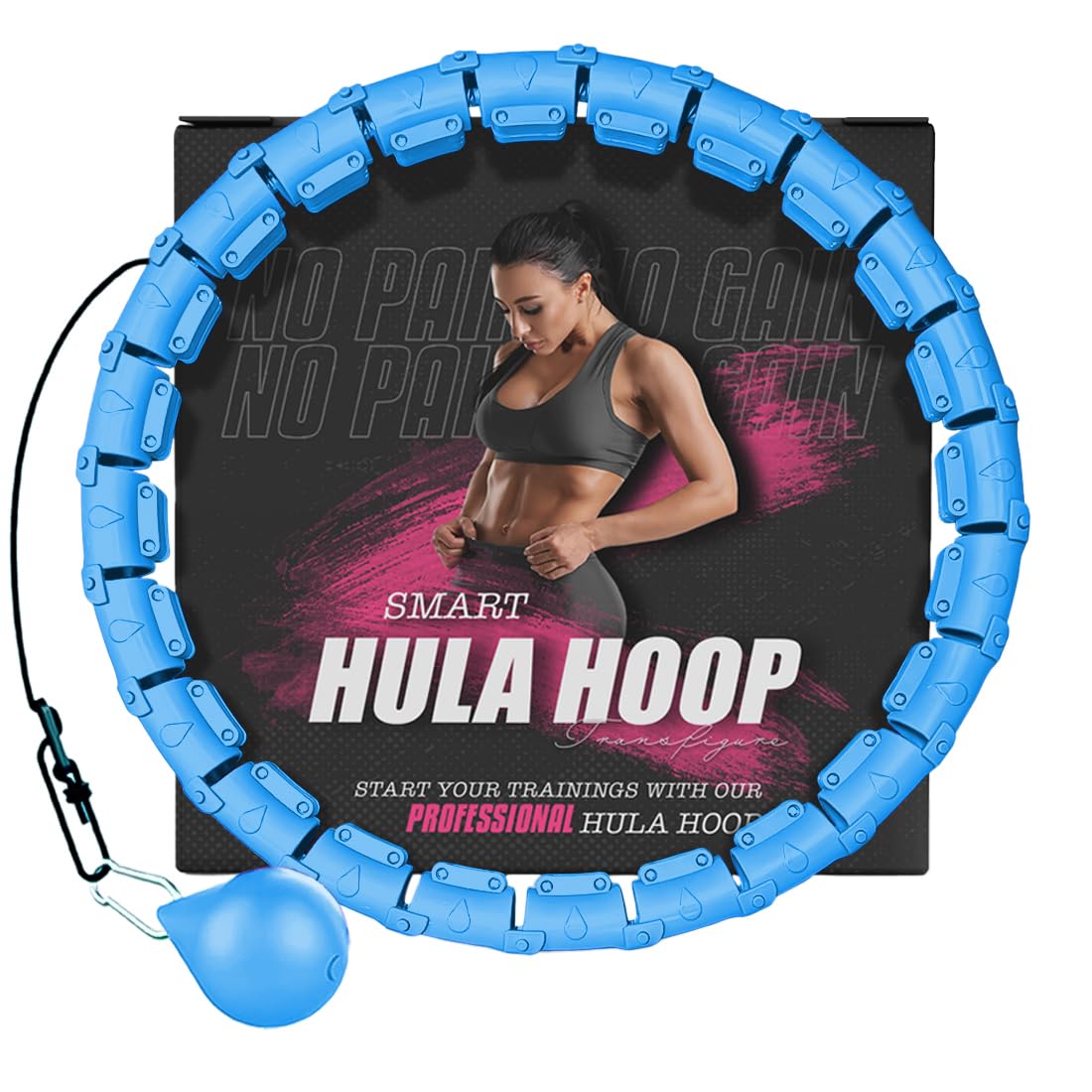 Active 100 Fitness Hula Hoops, Smart Weighted Hula Hoop for Adults, Adjustable Infinity Hoop with 360° Auto-Spinning Ball, Weight Loss Exercise Equipment for Home Use