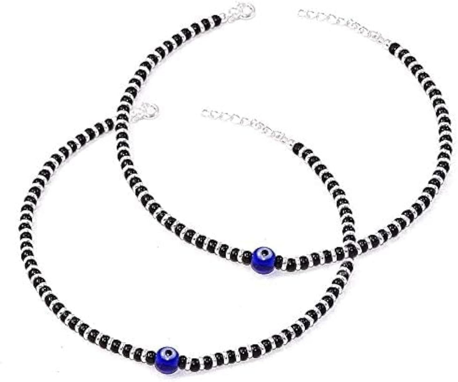 Latest Trend Brass Metal Evil Eye Charm Nazariya Payal (Anklet) | Black & Silver Beads (Crystal) | Stylish Anklet for Girls and Women (AT ANK 008)