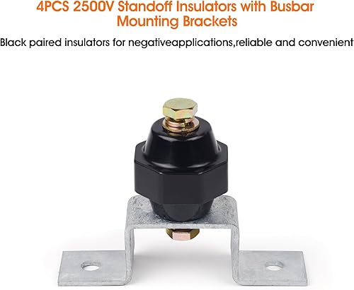 Miniatura 2 de 4 aisladores de separación de 2500 V con soportes de montaje de barra colectora de tierra (aislante negro de 2 pulgadas)