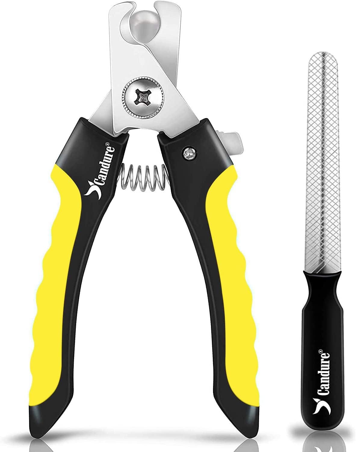 Candure Dog Nail Clippers for Pet Grooming - Professional Cat Nail Trimmers Suitable for Small to Medium Breeds with a Safety Guard & Nail File | Pet Nail Clipper Yellow Small Pets