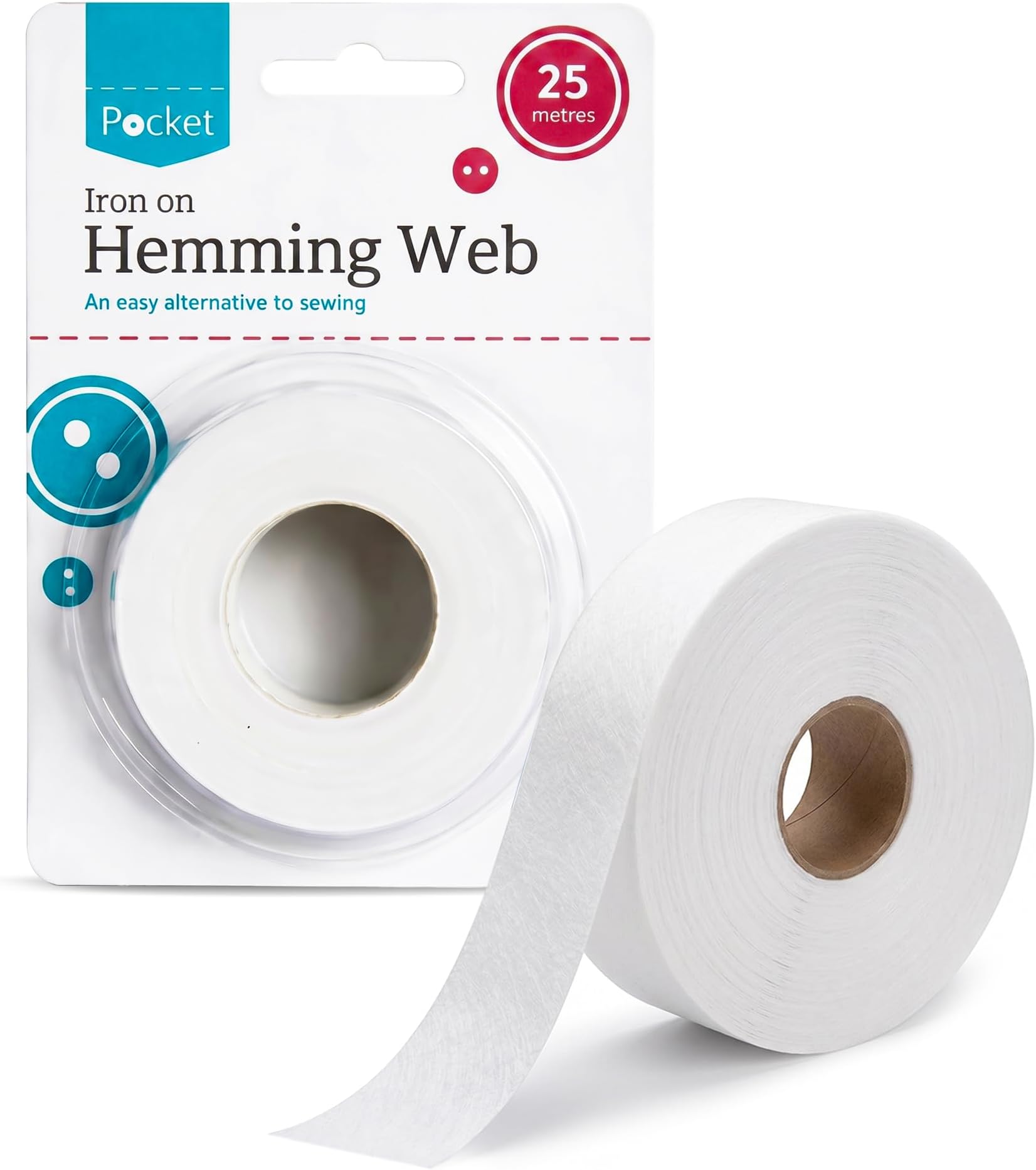 Lizzy Iron On Hemming Web 25m No Sew Fabric Tape for Clothing Repairs Fusible Hem Tape for Trousers Curtains Dresses Easy Adhesive Hemming Roll for Quick Sewing Free Alterations
