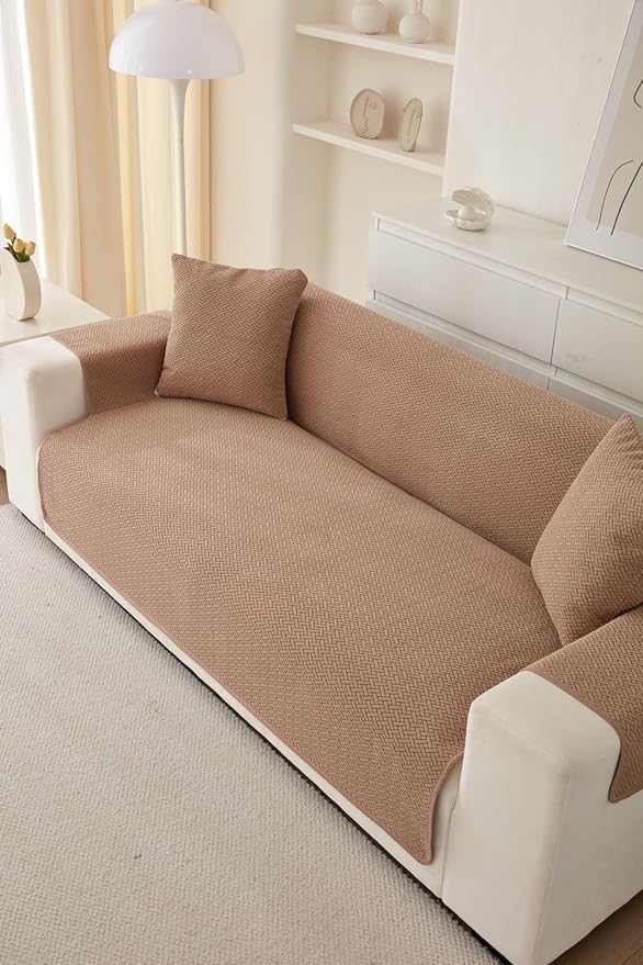 Image of HOMETHREADS Innovative Premium Sofa Cover Set with PVC Backing for Non-Slip Comfort (Beige, 1 Seater Large | 176x90cm)