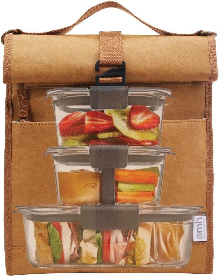 Insulated Roll Down Lunch Bag With Shoulder Strap. (Tan) - Image 3