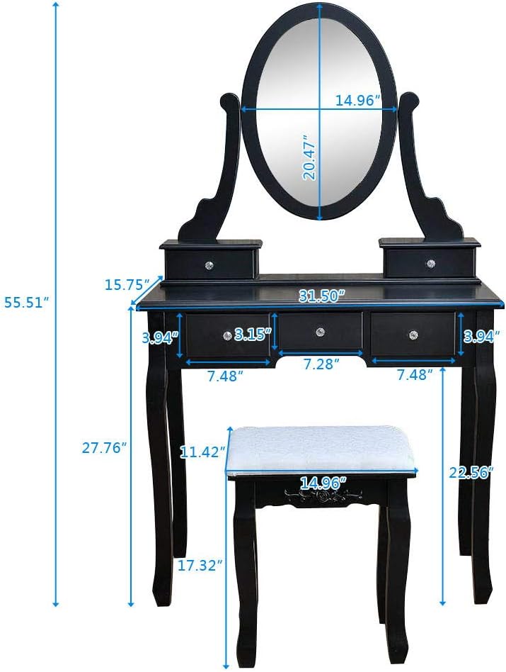 Buy Vanity Table Set with 360° Rotation Single Mirror and Removable