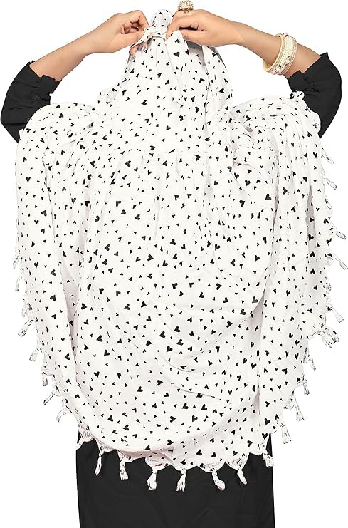 Image of Cotton Long Scarf Cum Mask Scarves Usable for Vehicle Driver | White Printed Design Fabric | Universal Size | Soft & Breathable Sun Protection | For Girl & Women