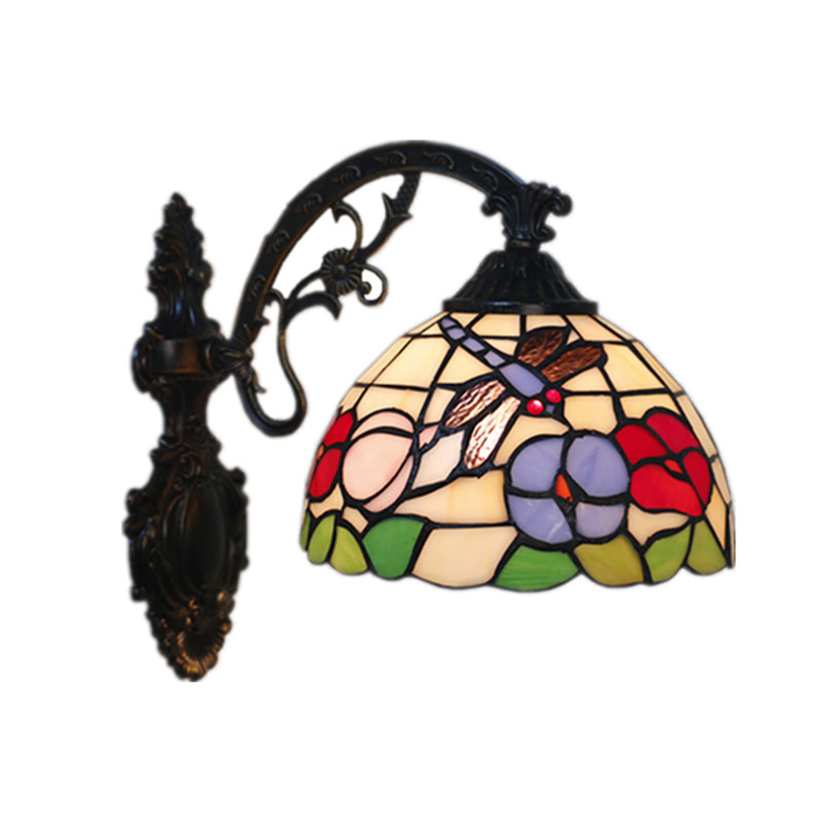 NHPJFDC Tiffany Wall Sconce, 7.8Inch Dragonfly Stained Glass Luxurious Wall ​Lamp For Kitchen, Living Room, Bathroom, Hallway Indoor