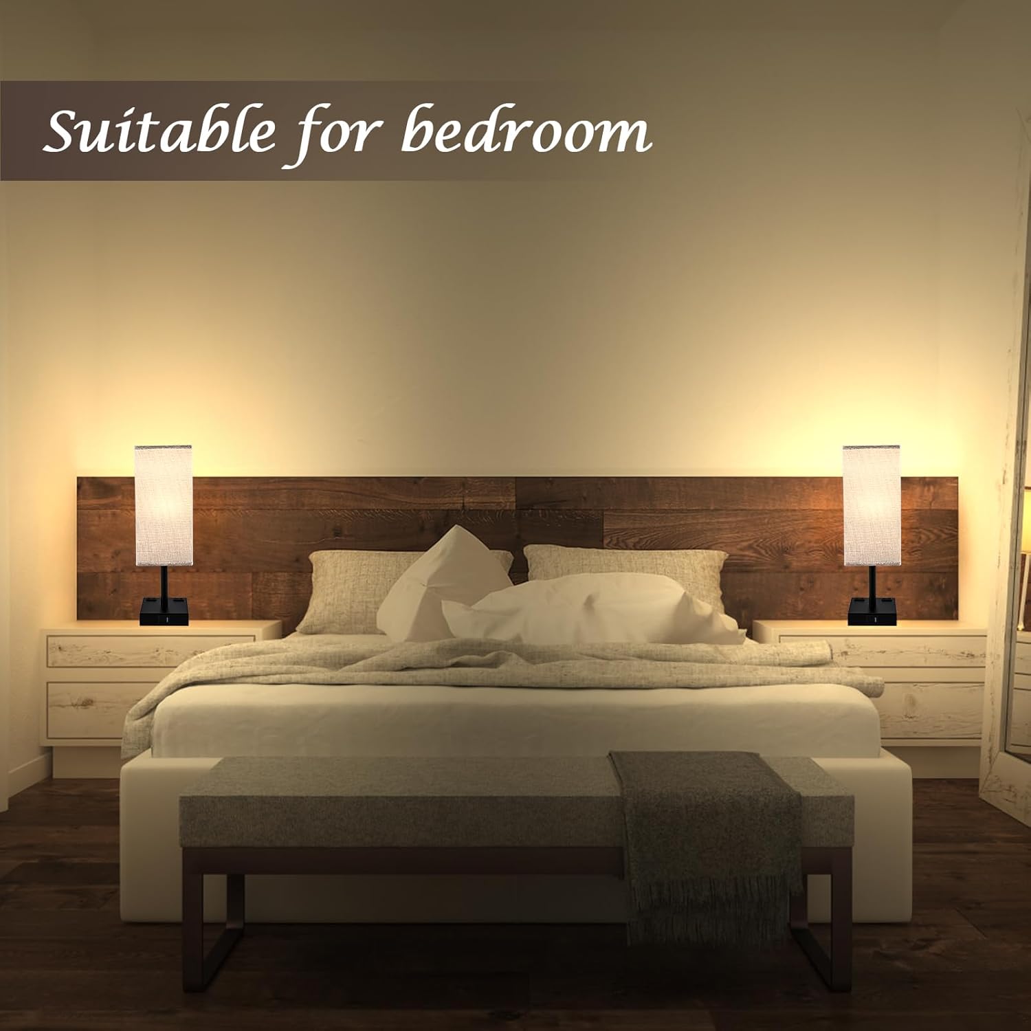 Touch Table Lamp for Bedroom, Stepless Dimmable Bedside Lamp with USB C+A Ports & 3 Color Temperatures, Nightstand Light for Living Room Office, LED Bulb Included (Gray)