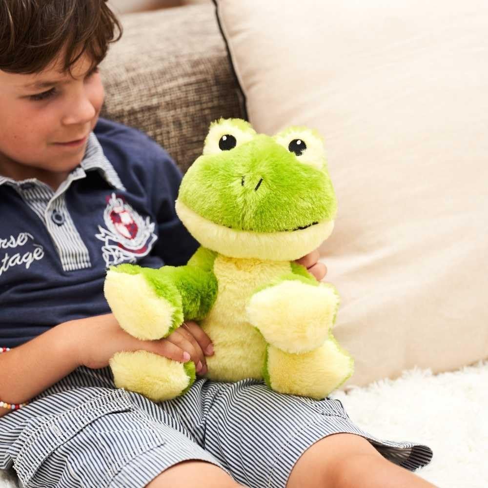 Pelucho - Bouillotte Peluche Grenouille - Bien-Être, Chaleur et Douceur - Micro-Ondable - Grains de Blé et Fleurs de Lavande - Fabriquée en France