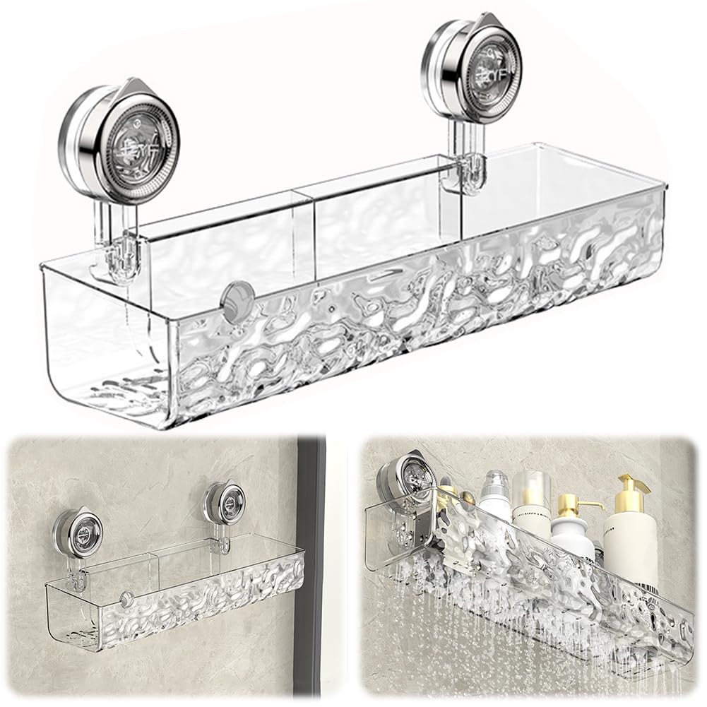 Corrugated Suction Cup Storage Holder New Wall Mounted Suction Shower Rack Organizer Clear Acrylic Shower Caddy - Large