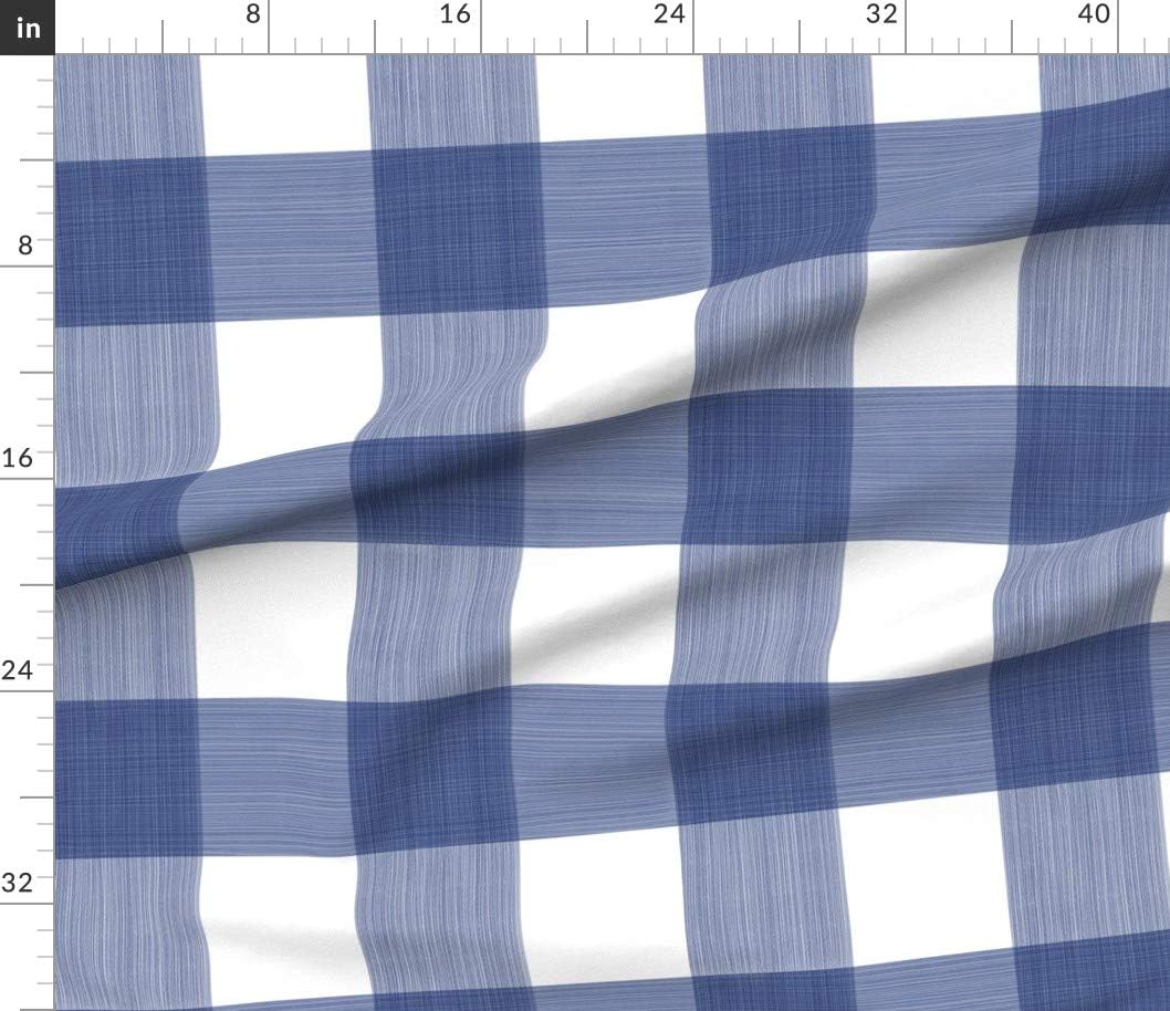 Spoonflower Fabric - Navy Buffalo Plaid Check Gingham Blue White Painted Large Printed on Petal Signature Cotton Fabric by The Yard - Sewing Quilting Apparel Crafts Decor