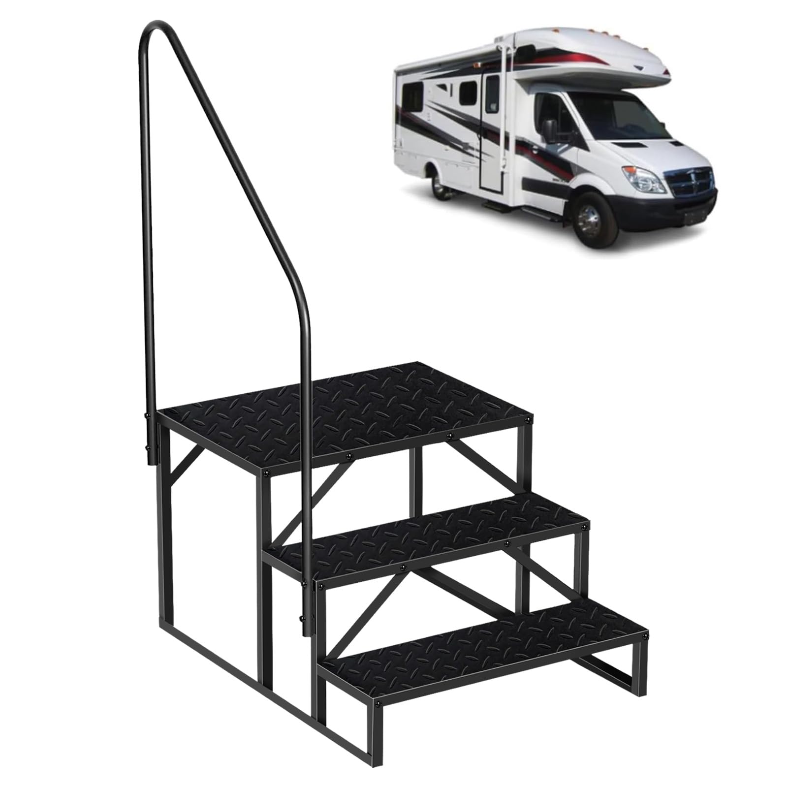 Hot Tub Steps with Handrail｜3 Step RV Steps｜Update 3.0 Outdoor RV Stair with Anti-Slip Pedals｜RV Ladders for Travel Trailers｜Heavy Duty Mobile Home Steps for Camper, Porch, Spa