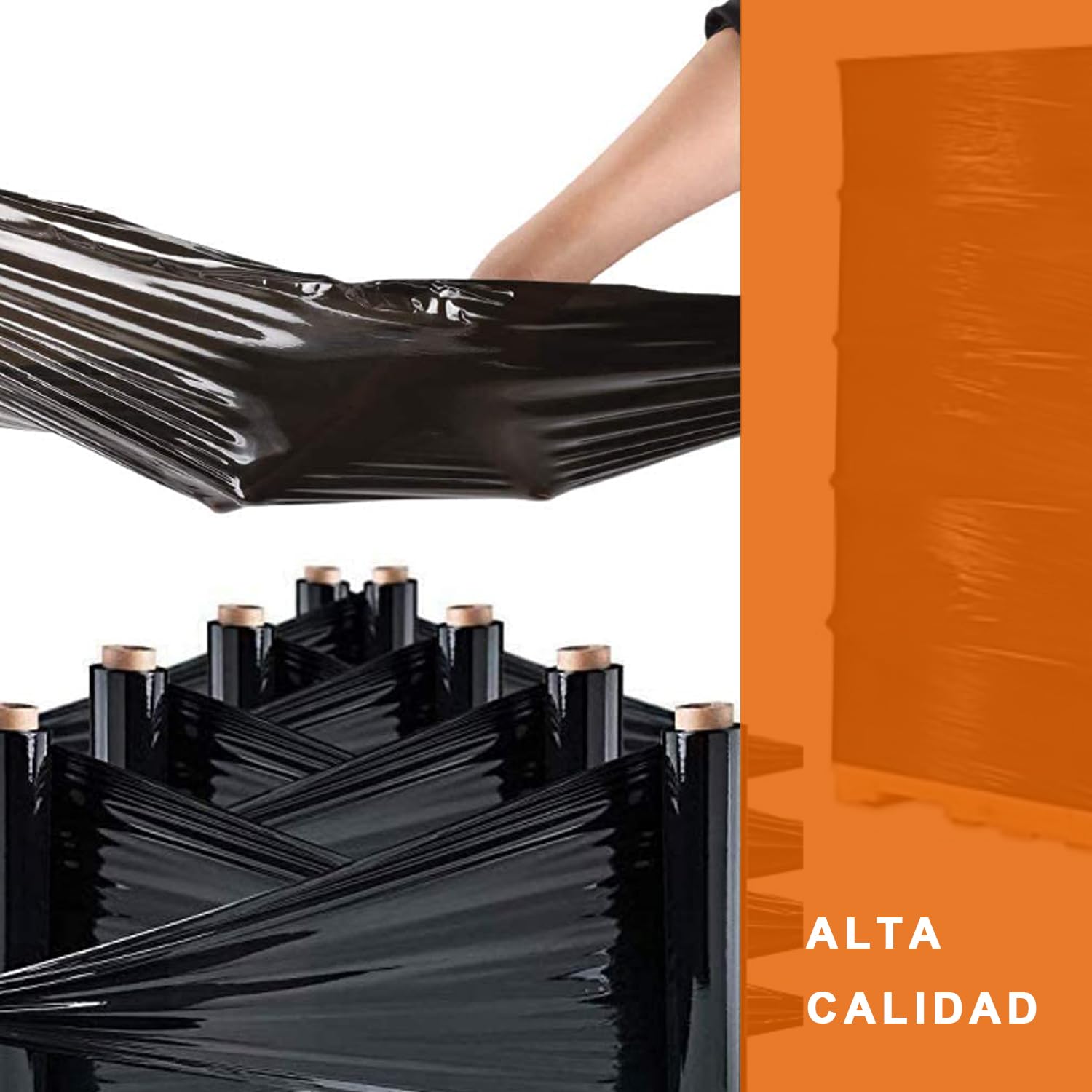 Film Embalaje de Envoltura Negro 1.4kg, 5 Rollo de 50 cm, 23 Micras de Espesor, Resistente y Versátil, Ideal para Hogar, Almacenes, Comercios y Transportes