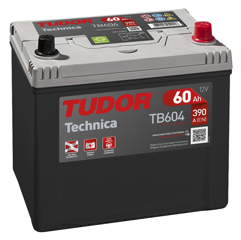 Tudor TB604 Batería de coche Tudor 60Ah 390A, Gama Technica, Apta para coches de marcas asiáticas