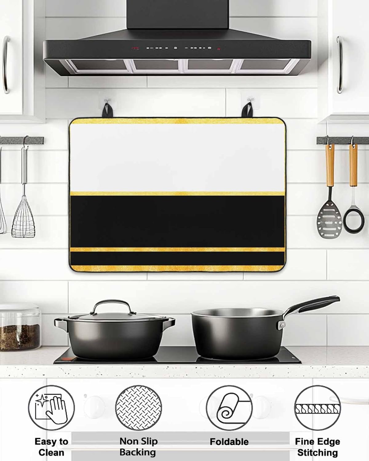 Stove Top Cover Black Stove Cover for Electric Stove Top Luxury Golden Stripes Lines Glass Cooktop Covers Anti-Slip Mat Heat R esistant Countertop Protector Kitchen Decor 28.5"x20.5"