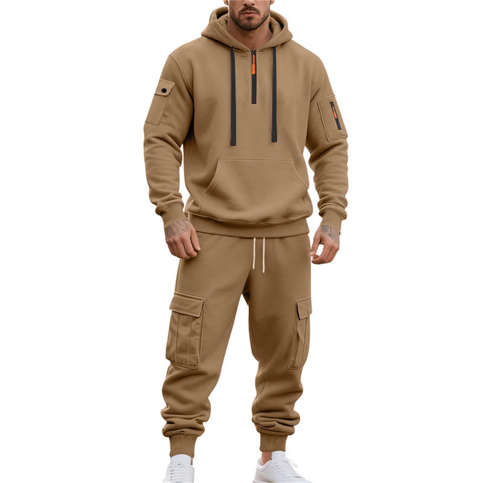 Tuta da uomo con cappuccio Set pantaloni della tuta con mezza zip Cargo