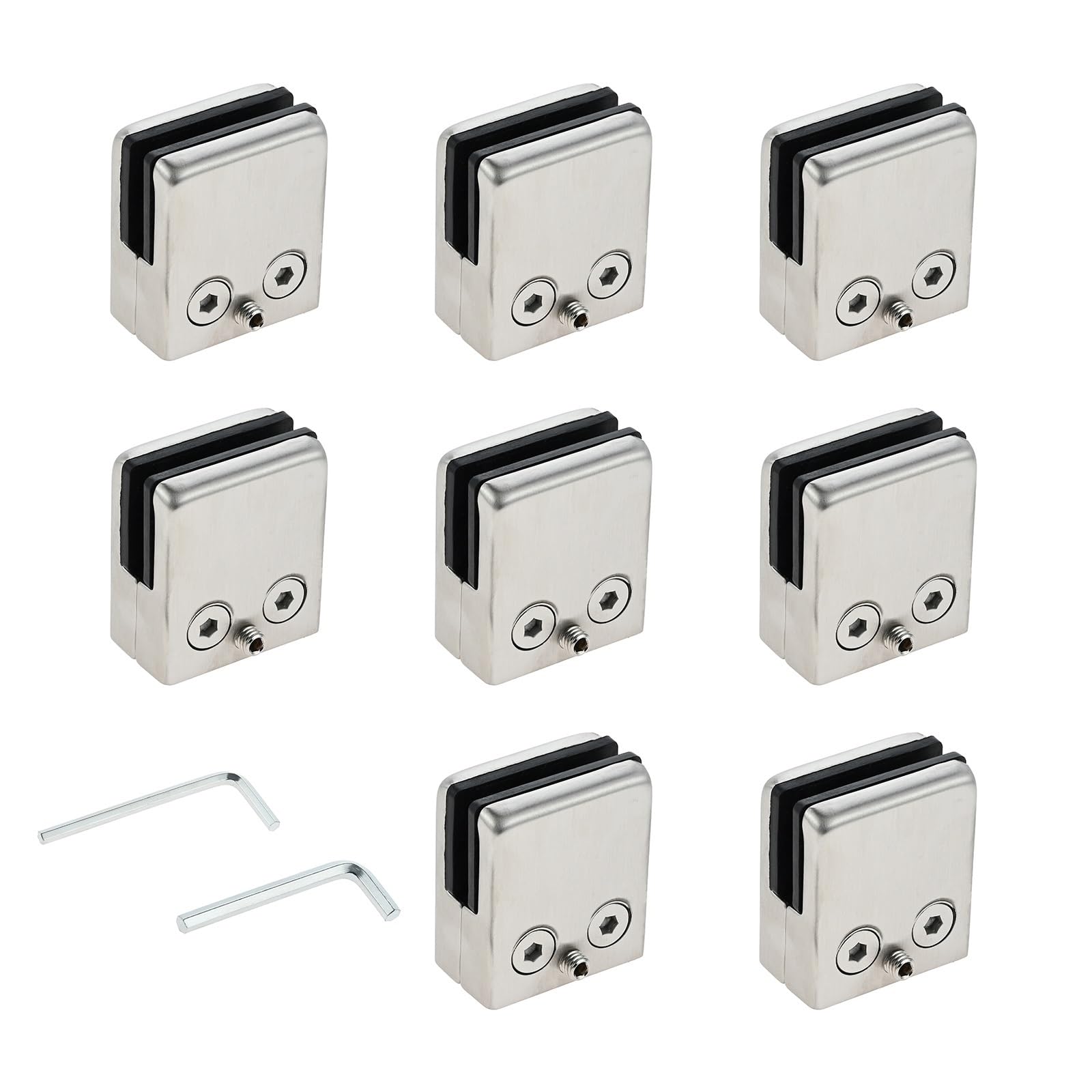 8pcs Glass Clamps Stainless Steel Square for Parapet Stairs Handrail(10-12mm)