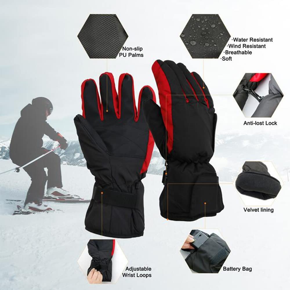 CHEWYNP Guantes térmicos, Guantes térmicos con batería, Guantes de Mano cálidos de Invierno a Prueba de Viento para Mujeres, Hombres, Senderismo, Patinaje, esquí, Snowboard, Ciclismo y CAM